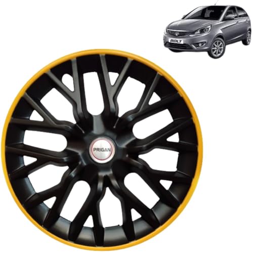 Image of Prigan Wheel Cover for TATA Bolt 14 Inch Black Yellow Wheel Cap (Available in 12,13,14 Inch) (Set of 4 Pcs) (Press Fitting) Model- Power GT Yellow-14