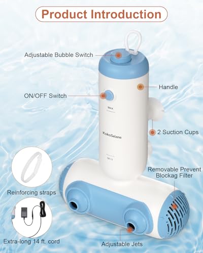 KokoSelene Bath Jets for Bathtub, Portable Tub Spa with Double Hydrojets, Tub Spa Machine Creates Calming Bubbles for Daily Home Relaxation (Blue) - Image 4