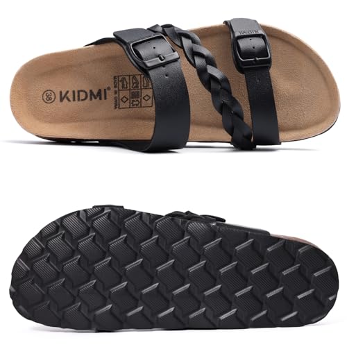 Image of KIDMI Women's Cork Footbed Sandals with Arch Support Comfortable Slip-On Slide Sandals With Adjustable Buckle for Summer
