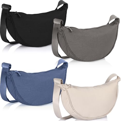 4 Pcs Nylon Crescent Crossbody Purses Bag for Women Men Half Moon Shape Sling Travel Bag Crescent Shoulder(Cold Colors)