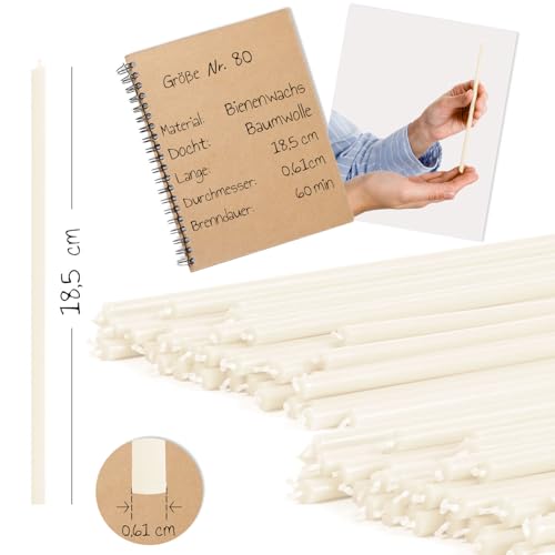 Velas blancas de cera de abeja colección №80 tradicionales de 18,5 cm, pack de 100 unidades 2