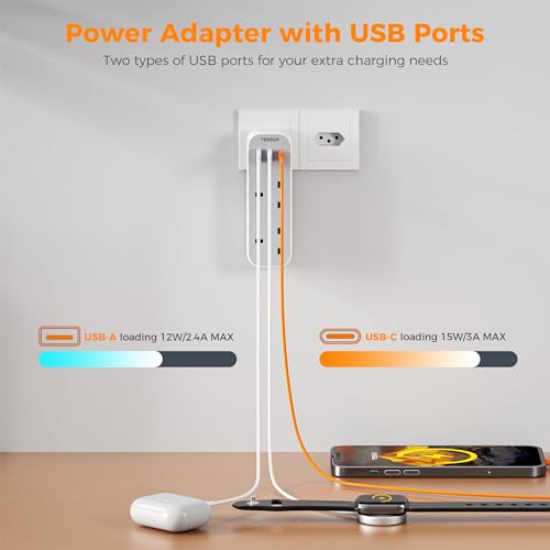 UK to Switzerland Plug Adapter, TESSAN Swiss Plug Adapter with 3 USB Ports (1 USB C) - Image 4