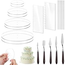Acrylic Cake Set with 8 Discs, 5 Frosting Spatulas, 2 Scrapers, and 4 Center Dowels, Ideal for Layer Cake Decorating, 4.25/6.25/8.25/10.25