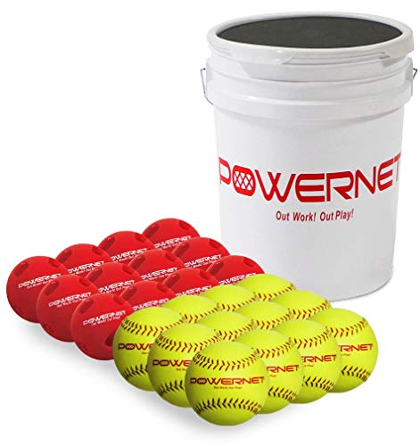 Powernet Training Balls Bundle | 12-12" Softballs + 12 Crushers | Recreation Grade | Perfect For Softball Soft Toss, Batting Or Fielding (Bucket & Balls) #TOP25