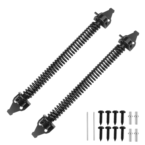 2 Pack 14 Inch Heavy Duty Self Closing Fence Gate Spring, Adjustable Automatic Gate Closure Hardware for Outdoor Wooden Gate and Vinyl Fence, Carbon Steel with Black Powder Coating, by GENHAKON