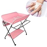  SHISHI Tables à langer sur Pieds Portable et Pliable, Table a langer avec Espace de Rangement, Protégeant Colonne Lombaire (Rose-noir A, 80×66×(92-98) cm)