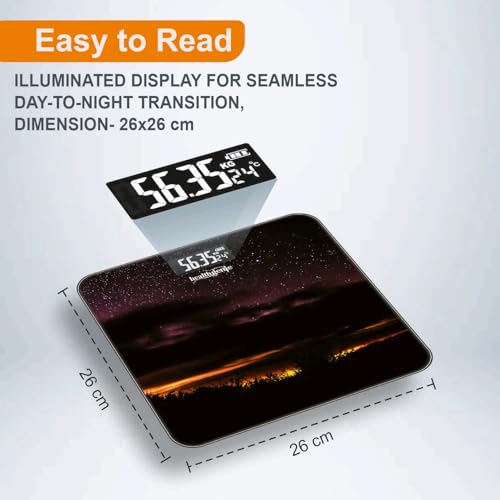 Image of Healthgenie Weight Machine for Body Weight Thick Tempered Glass LCD Display With 3 Years Warranty Weighing Scale Dusk Horizon