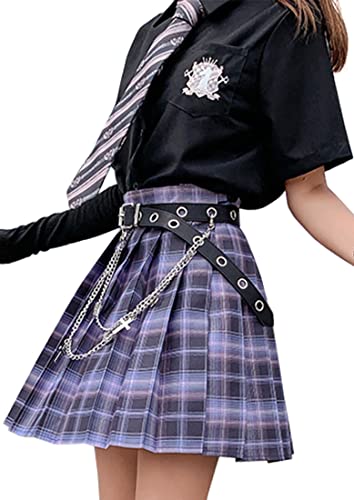 YINGKE Mujer Falda Plisada Corta Harajuku E-Girl Y2K Minifalda Gótica de Cintura Alta Niña Universitario Plisado Falda (S, Falda Morada) Cover