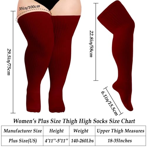 Image of Moon Wood Plus Size Thigh High Socks for Thick Thighs- Womens Knit Cotton Extra Long Over the Knee High Socks Leg Warmer