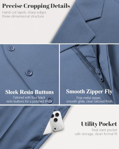 Image of MY'S Men's 3 Piece Suit Set with Tie, One Button Slim Fit Solid Jacket Vest Pants, Prom Party Wedding Business Suits for Men