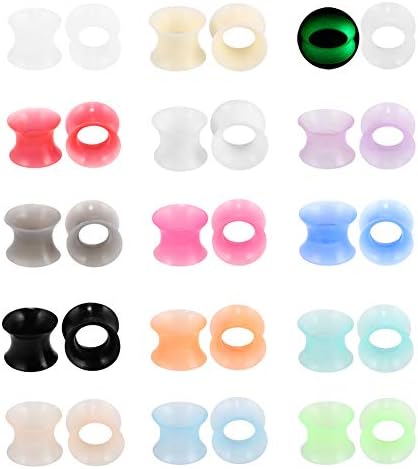 Xpircn Thin Silicone Ear Plugs Tunnels Flexible Ear Earlets Ear Gauges Expander Stretchers Double Flared Flesh Ear Piercing Jewelry 15pairs