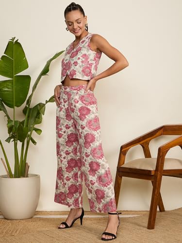 Image of WineRed Woman Geometric Print Waistcoat & Pant Co-ord Set