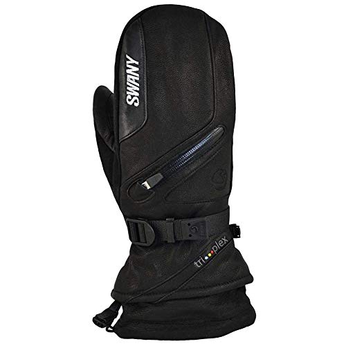 SWANY Men's X-Cell 2.1 Sports Moisture-Wicking Quick-Drying Warm Durable Flexible Insulated Leather Winter Mittens, Black, Medium