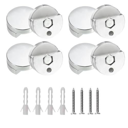 Image of 4Pcs Wall Hanging Zinc Alloy Round Glass Clip Bracket Frameless Mirror Clips for Wall Mounting Adjustable Wall Mirror Holder for Frameless Mirror with Fixing Screws and Dowels - Half