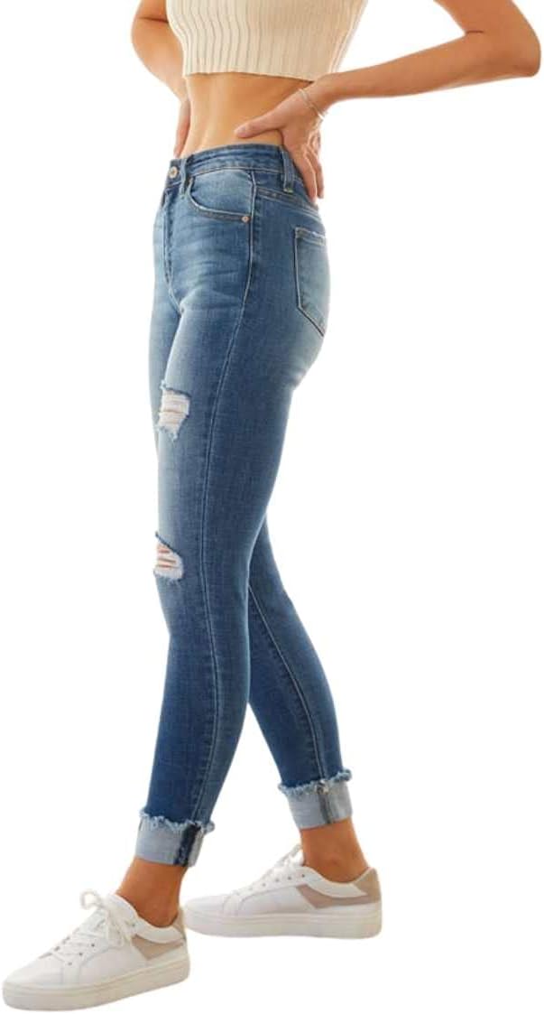 Kancan Women's High Rise Distressed Cuffed Ankle Skinny Jeans - KC7299 - Image 3