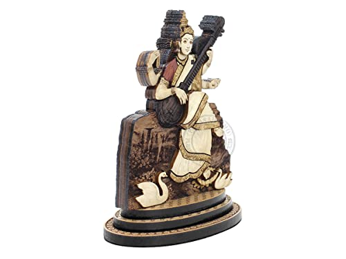 Estatua de Madera Saraswati de 4 Pulgadas miniatura 3