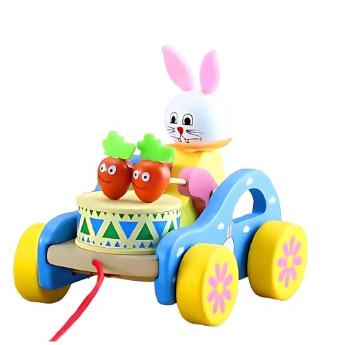 Image of Wooden Musical Drum Bunny Pull Along Toy for Babies | Push & Pull Walker Toy for Toddlers | Educational Wooden Toys for Early Learning | Multicolor Baby Gift & Musical Vehicle Toy