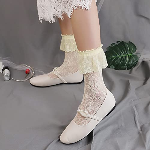 Image of Lovful Women's Lace Anklet Sock with Ruffle, 2 Pairs Set
