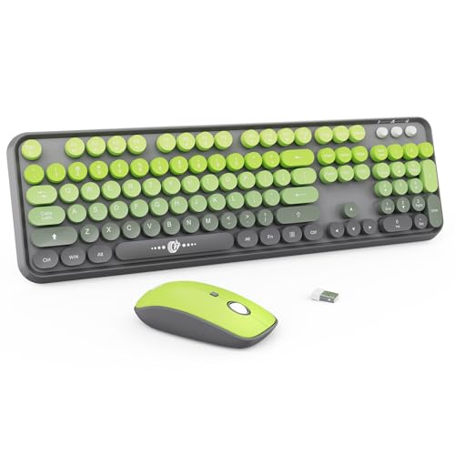 Image of Wireless Keyboard and Mouse Combo, 2.4G USB Cordless Round Keyboard and Mouse for Laptop Computer TV (102 Keys Matcha Green)