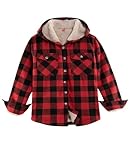 ZENTHACE Toddler Boys Girls Fleece Jacket Hoodie Flannel Lumberjack Plaid Shacket Sherpa Lined Button Up Hooded Sweatshirt Red 5T