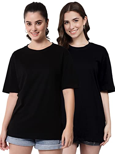 Image of FUNDAY FASHION Women Cotton Half Sleeve Printed Oversized Relaxed Fit T-Shirts /Girls (Pack Of 2)