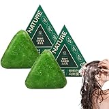Lot de 2 Shampoing Solide Triangulaire, Savon Vert pour Cheveux, Shampooing Solide Aux Feu...