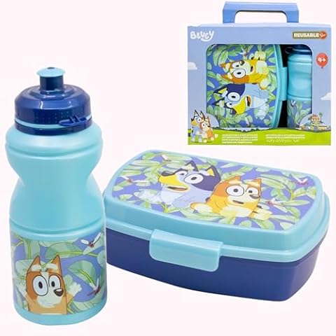 Bluey 2PCS Kids Lunch Set - Kid Cartoon Character Lunch Box with Sports Water Bottle Cover