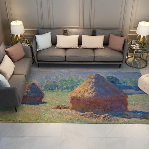 Tapis Bleu et Ocre Monet 120x180 cm lavable antidérapant pour salon chic - 2
