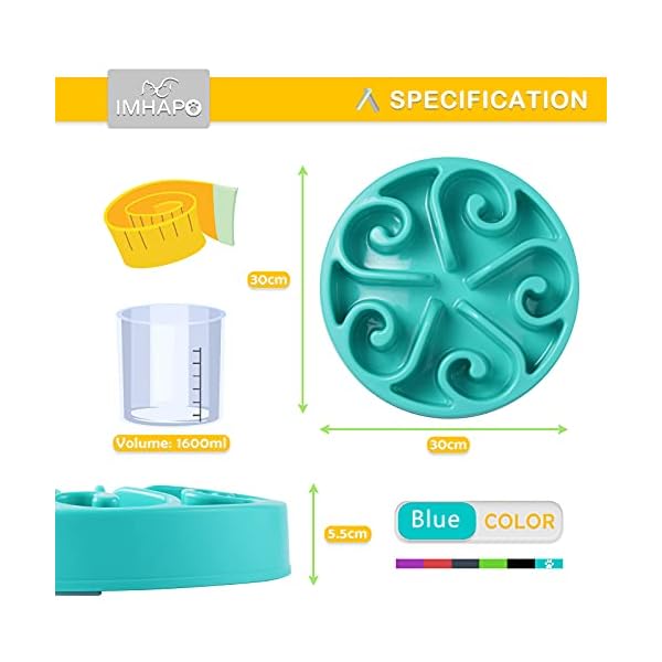 IMHAPO Slow Feeder Dog Bowl, Large 1600ml Pet Slow Down Feeding Dishes, Maze Interactive Dog Puzzle, Dog Feeder Bloat Stop Slo Bowl, Non Toxic & Anti Choking, Blue, Large IMHAPO Slow Feeder Dog Bowl, Large 1600ml Pet Slow Down Feeding Dishes, Maze Interactive Dog Puzzle, Dog Feeder Bloat Stop Slo Bowl, Non Toxic & Anti Choking, Blue, Large