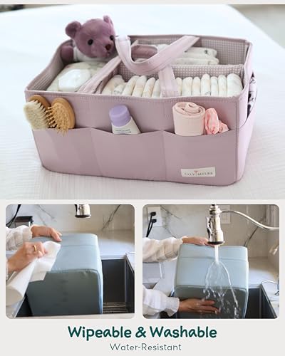 Image of Lily Miles Baby Diaper Caddy Organizer, Wipeable Diaper Organizer Basket with 8 Pockets for Newborn Essentials, Baby Shower Gifts, Nursery Tote Bag for Changing Table or Car (Rosy Lilac, Large)