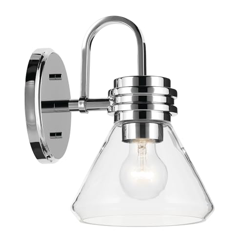Image of Kichler Farum 7.25 inch 1-Light Wall Sconce with Clear Glass in Chrome for Bathroom Vanity Light, Kitchen, Bedroom, Hallway, or Fireplace (7.25 inch W x 9.5 inch H) 55153CHCLR