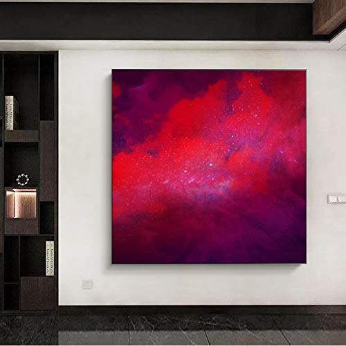 Toile nébuleuse espace rouge affiche paysage abstrait étoiles 50x50 - 5