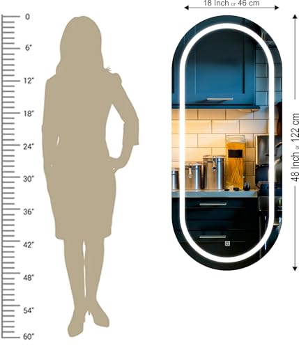 Image of Creative Arts n Frames LED Wall Mount HD Mirror with 3 Color Light Tone for Home Wall Living Room Bedroom Bathroom Hotel Decor Items (18x48 Full Length Capsule Oblong Shape)