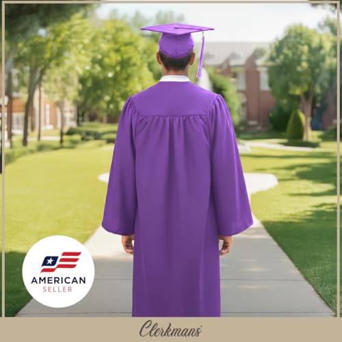 Image of CLERKMANS Unisex Matte Graduation Cap Gown Tassel Package, High School and University