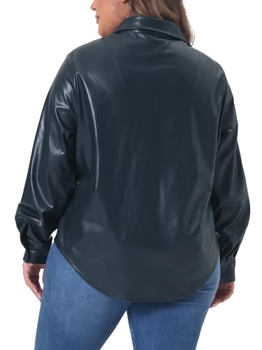 Agnes Orinda Plus Size Faux Leather Jacket Shacket for Women Motorcycle Biker Button Down Shirts4