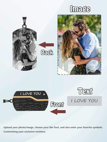 PiercingJak Personalisierte Dog Tag Halskette Foto Text Beidseitig Gravur Edelstahl Hundemarke Kette Memorial Anhänger Erinnerung Schmuck Individuelle Geschenke für Herren Frauen, Steinoptik
