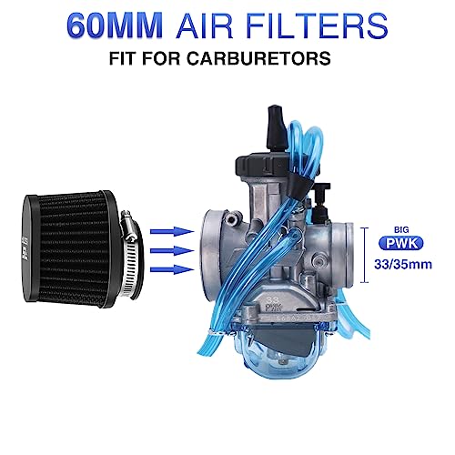 Image of 2PCS Motorcycle Air Filter Universal 60MM Replacement Engine Filter High Performance Air Filters Fit Motocross Carburetor Cleaner for Pit Bike Scooter Moped ATV (Black)