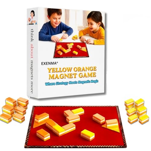 Image of Yellow Orange Magnet Game | Magnetic Strategy Board Game for Kids 6+ Teens & Adults | 2 Player Brain Logic Family Travel Game with 18 Dual-Color Magnetic Pieces & 8 Inch Board