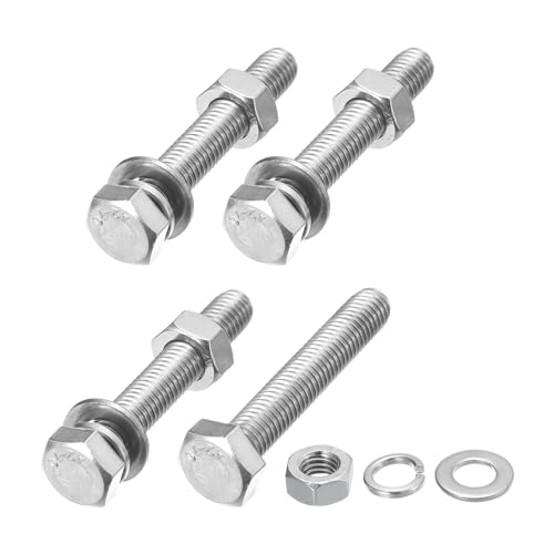 Image of METALLIXITY Hex Head Screws Bolts, Nuts, Flat & Lock Washers Kits (M8-1.25x50mm) 4 Set, Stainless Steel Fully Threaded Machine Screws Bolt Set - for Home Appliance Equipment