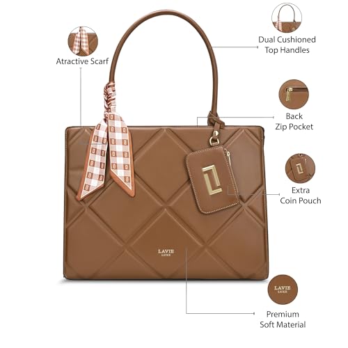 Image of Lavie Luxe Women's Quare26 Extra Large Laptop Satchel Bag | Upto 14 Inch | Satchel Handbag for Work | Ladies Purse | Stylish Shoulder Bag | Gift for Women