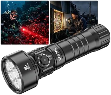 Sofirn SD11 Tauchlampe, 5000LM, CRI 90, Wiederaufladbare Taschenlampe mit 660NM Rotlicht, 3000K-6500K, USB-C, IPX8, mit 1/4"-Gewinde und Sicherungsschlaufe, für Unterwasserfotograf