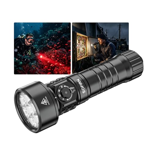 Sofirn SD11 Tauchlampe, 5000LM, CRI 90, Wiederaufladbare Taschenlampe mit 660NM Rotlicht, 3000K-6500K, USB-C, IPX8, mit 1/4\-Gewinde und Sicherungsschlaufe, für Unterwasserfotografie, Angeln