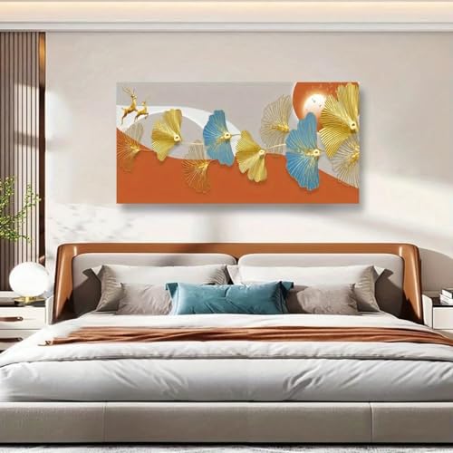 Toile murale moderne ginkgo doré pour illuminer un grand salon ou une chambre épurée