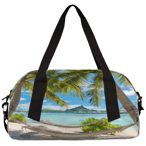 Kids Gym Bag with Adjustable Shoulder Strap, Ocean Beach Palm Trees Tropical Island Seaside Boys & Girls Travel Sport Duffle Bag School for Overnight Travel Bag4