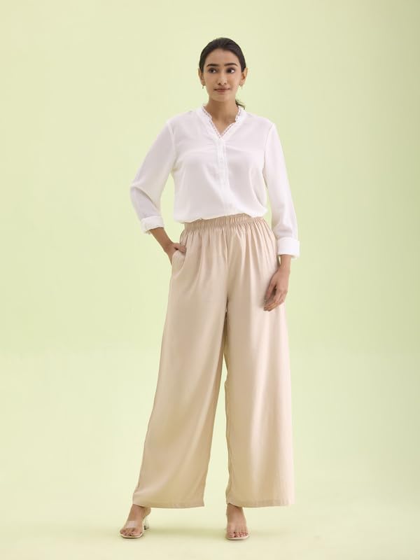 Image of GO COLORS Soft Viscose Basic Palazzo Full Length for Women| Breathable, Mid Rise, Relaxed Fit