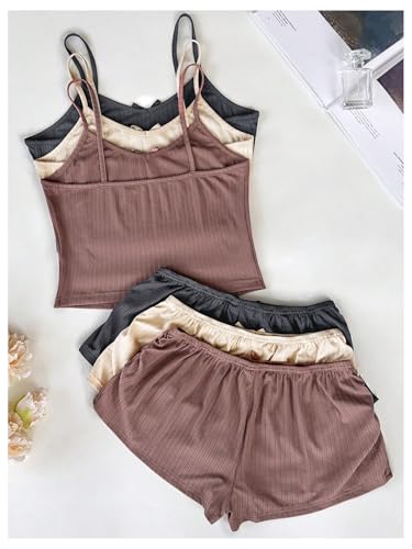 Women's 6 Piece Knitted Pajama Set Sleeveless Crop Cami Top and Slit Ruched Shorts Pj Set Bow Lounge Set Sleepwear2