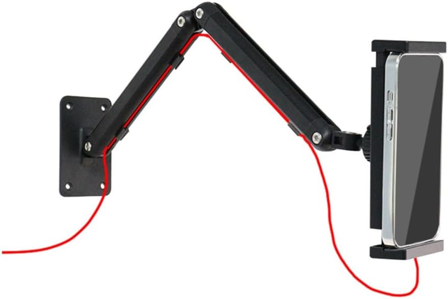 Foldable Metal Wall Mount Phone Holder Adjustable Arm Bracket 360 Rotating for Smartphones Tablets Quick Install