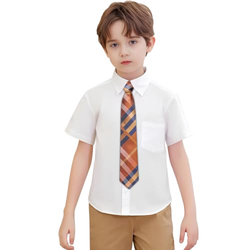 Image of Hi-Tie Boys Tie Pre-Tied Pocket Square Set Adjustable Kids Neckties Age 7-11 Years School UniForm Graduation