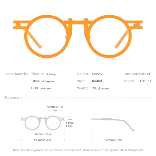Image of FONEX Colorful Pure Titanium Glasses Frame Women Retro Round Eyeglasses Eyewear F85833