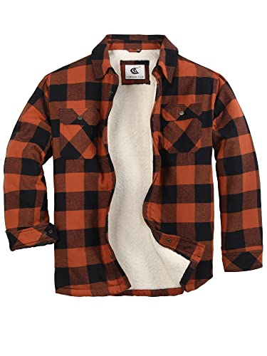 COEVALS CLUB Men's Flannel Fleece Sherpa Quilted Lined Plaid Snap Work Shirt Jacket/Hooded